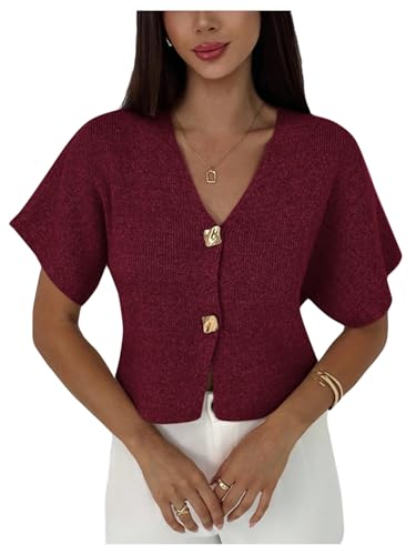 SOLY HUX Women's Short Sleeve Office Spring Winter Cardigan Sweater