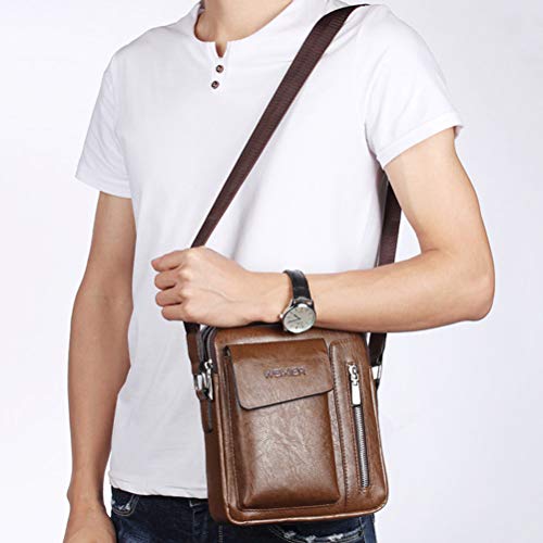 Bolsa de ombro masculina de couro PU resistente ao desgaste com zíper Bolsa transversal para negócio