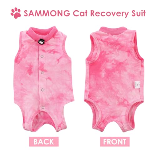 Image of SAWMONG Cat Surgery Recovery Suit,Breathable Cat Onesie After Surgery Spay Surgical,E-Collar Alternative Non-Lick Pet Body Suit Pink L
