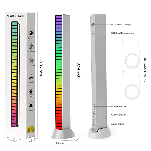 2Pcs Voice Activated Pickup Rgb Led Music Rhythm Light Bar,Colorful With 32 Bit Music Level Lights Sound Activated Lights Bar, Rgb Led Light Bar For Vehicles Recreation Place (Silver) #TOP5