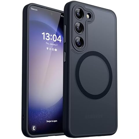 CANSHN Magnetyczne Etui kompatybilne z Samsung Galaxy S23 z Pełną Ochroną Aparatu, Półprzezroczyste Matowe Wstrząsoodporne 6,1 cala - Czarny