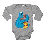 Sesamstraße Baby Body Krümelmonster - Cookies Unisex Strampler Schlafstrampler Langarm Grau (62-68)