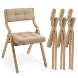 Villeston Klappstuhl mit Polster, Holzgepolsterte Klappstühle 4er Pack, Tragbarer und Bereits montierter Klapp-Essstuhl für Gäste, Küche, Büro, Hochzeit und Party