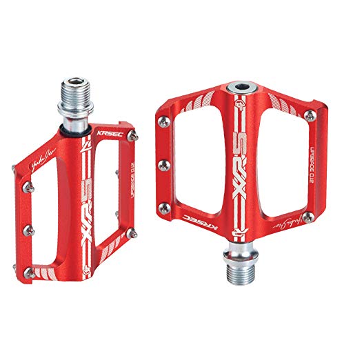 KRSEC Bike Pedals Ultralight Mountain Bike Pedals Aluminum Bicycle Pedals 9/16" with Sealed Bearings Anti-Skid Mountain Bike Pedals Cycling Platform Pedals (Red)
