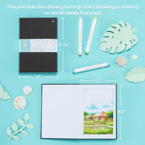 Image of Ohuhu Double-Sided Marker Pad Art Sketchbook Bleedproof - 5.5 inchx8.5 inch Small Paper Size - 90 LB /150 GSM Smooth Drawing Paper - 60 Sheets /120 Pages - Hardcover Sketching Book for Alcohol Markers Paints