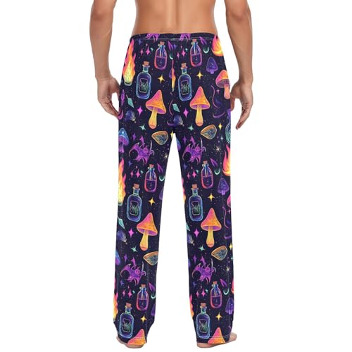 Men's Colorful Mushrooms Skulls Pajama Pants with Pockets - Straight Fit Cotton Sleep Bottoms for Lounge & Nightwear3