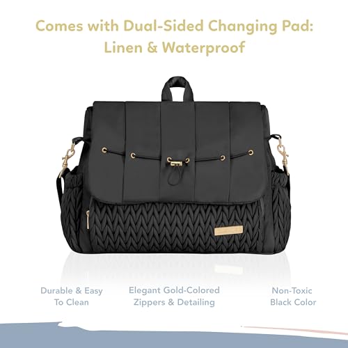 Hannah&Sophia 3103-BLK Hannah & Sophia Belle Convertible Baby Diaper Backpack & Bag In Black, Large Size, Dual Sided Water Resistant Changing Mat Included, Detachable Shoulder Straps thumb #5