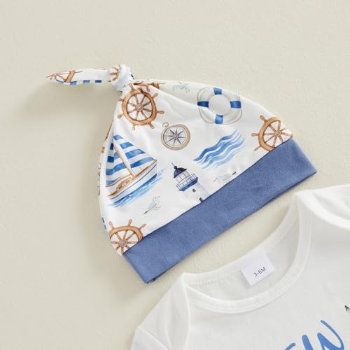 Image of SAYOO Newborn Baby Boy Clothes New To The Crew Embroidered Romper Waffle Solid Pants with Hat Coming Home Hospital Outfits
