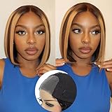 Maytune Wear and Go Glueless Bob Wig Human Hair Pre Cut 4/27 Ombre Highlight Bob Wig Human Hair 4x4 HD Lace Closure Wigs Pre Plucked Short Straight Blonde Bob Wigs for Women