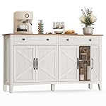 VASAGLE LIRY Collection - Buffet Cabinet, Coffee Bar Cabinet with 2 Drawers, Adjustable Shelves, Sideboard Storage with Cable Holes, Drawer Dividers, Rustic White and Honey Brown UBBK381W01