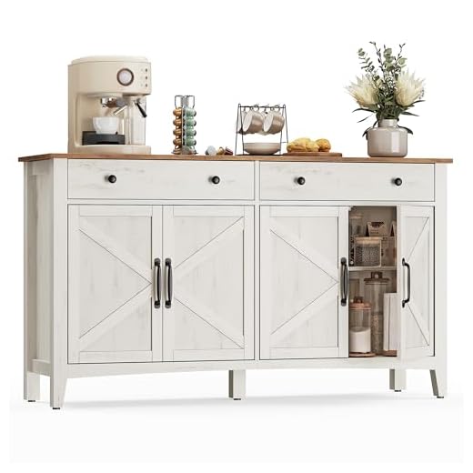 Rustic White Buffet Cabinet with Coffee Bar