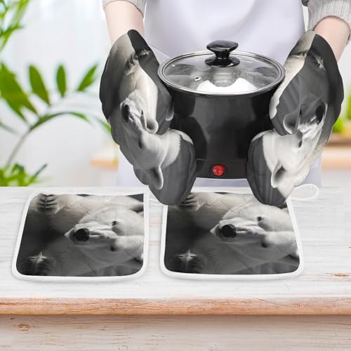 Lot de 4 maniques ours polaire antidérapantes et imperméables pour cuisine