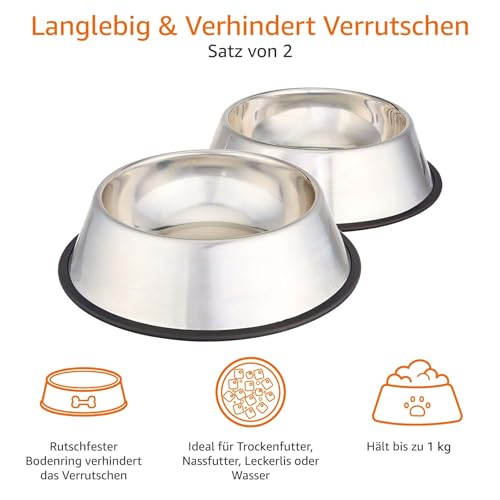 Amazon Basics Hundenapf, Edelstahl, 2 Stück, 946ml, Silberfarben