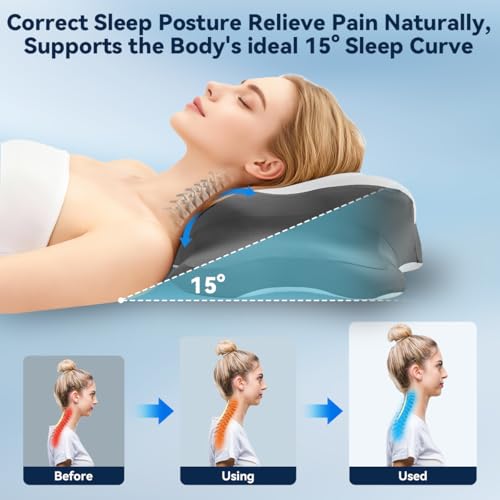 Sleep Apnea Pillow with Neck Pain & Snoring Relief -Orthopedic Cervical Pillow, Ergonomic Contour Memory Foam Pillow for Side,Back,Stomach Sleepers,Dreamers (Greywhite, Queen Size 25" Lx15 Wx5.8 H) by WENGTY - Image 4