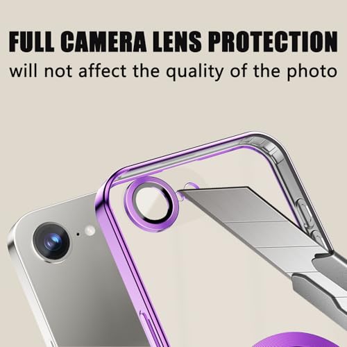 Image of Misscase for iPhone 17e Case& iPhone 16e Magnetic Glitter Case Compatible with MagSafe,Full Protection Slim Shockproof Anti-Scratch Case with Camera Lens Protector Dust-Proof Cover for Women Purple