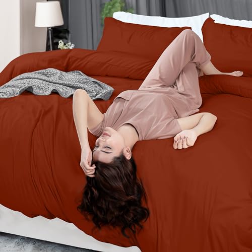 Utopia Bedding Duvet Cover Queen Size - 3 Piece with Zipper Closure - 1 Comforter Cover 90X90 Inches & 2 Pillow Shams 20X26 Inches (Orange) Comforter Not Included