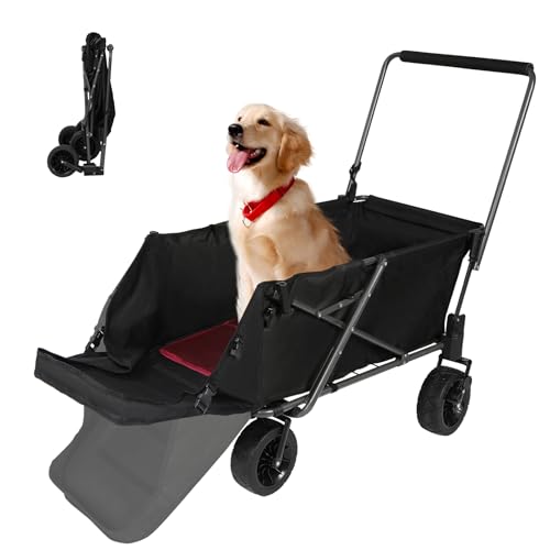 REDCAMP Carrito plegable para perros con parte trasera extensible, capacidad de carga de 136 kg para perros grandes, ruedas todoterreno con frenos, para camping, jardín al aire libre, tela Oxford 600D