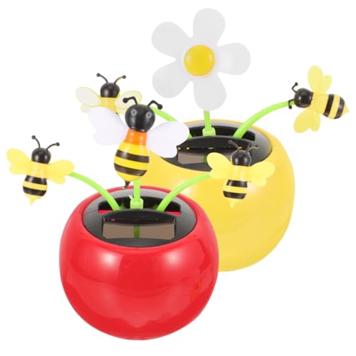 Ciieeo 2 Stück Biene Design Schaukel Auto Ornament Spielzeug Mini Tiere Auto Solar Tanzen Spielzeug Schaukel Ornament Schreibtisch Biene Dekorationen Wackelkopf Solarbetriebene
