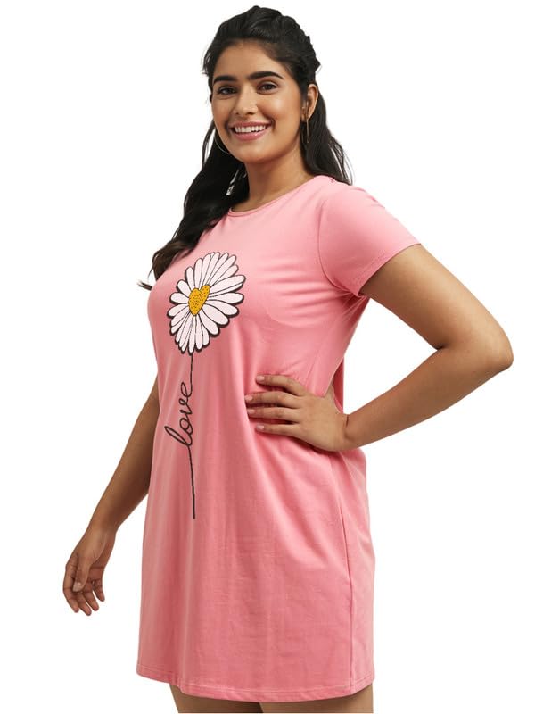 Image of Fflirtygo Women's Cotton Nighty | Printed Knee Length Nighty | Short Sleeve Nighty | Short Nightdress | Long T-Shirt | Regular Fit Night Gown | Nightwear | Sleepwear & Casual Wear Nighty