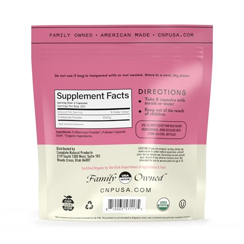 Image of D Mannose 520mg Capsules - Organic D Mannose Supplement for UT Support, Urinary Tract Bladder Health Pills, Plant Based Formula, Vegan Non GMO, No Fillers, 500 Capsule Count Made USA Certified Kosher