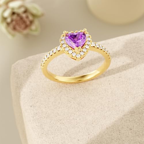 Pear/Princess/Heart/Kite Cut Natural Amethyst Engagement Rings for Women 10K 14K 18K Gold Genuine Amethyst Promise Wedding Anniversary Ring February Birthstone Ring for Her3