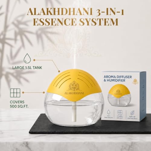 Image of 3-in-1 Aroma Diffuser, Humidifier & Air Purifier | 1500ml Essential Oil Diffuser for Aromatherapy | Cool Mist Humidifier for Home, Bedroom, Office, Spa | Covers 500 Sq.Ft | Yellow