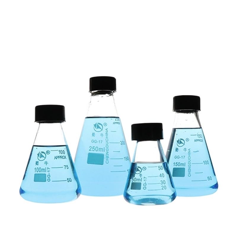 Matraz Erlenmeyer de Vidrio con Tapa de Rosca Matraz Cónico Graduado Cuello Estrecho Cristalería de Laboratorio Química 50–1000ml(500ml)