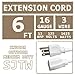 FNXPOW Indoor Outdoor Extension Cord 6 FT Waterproof, 16/3 Gauge Heavy Duty White Extension Cords, 13A 1625W SJTW Extension Cord with 3 Prong Grounded Plug, Great for Tools, Lights, UL Listed.
