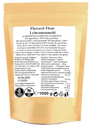 1 kg Leinsamenmehl - 100% reines, glutenfreies, ketofreundliches, proteinreiches, kohlenhydratarmes, nussfreies Mehl zum Backen, Kochen und für Smoothies (1000 g, Leinsamenmehl)