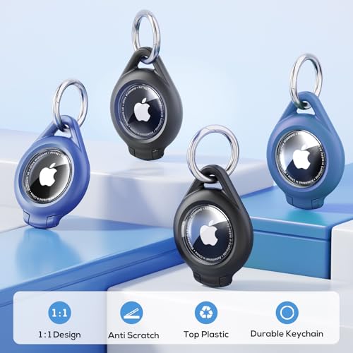 Waterproof Airtag Holder - 4 Pack Airtag 2nd & 1st Keychain Holder Compatible with Apple AirTags, Ultra Durable Anti-Scratches Protective Case with Keyring for Luggage, Backpack, Pet, Bag, Black/Blue — view 4