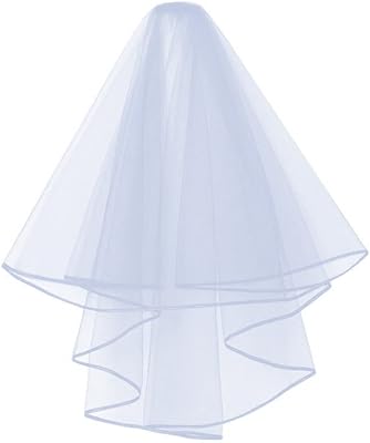 Surakey White Wedding Veil 2 Tier Ribbon Edge Center Cascade Bridal Tulle Veil with Haircomb for Bridal Marry Bachelorette Party
