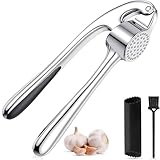 SOZOMO 3 PCS Prensa de Ajo,Triturador de Ajo o Jengibre,Exprimidor de Ajos,con Pelador de Ajo de Silicona y Cepillo de...