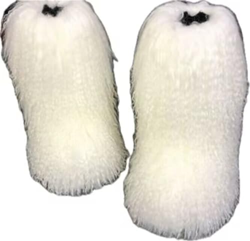 MSD-1 Woman's Tibetan Fur Boot With Real Mongolian Hairy Furry Sheepskin Shearling Lamb Skin Snow Boots Long Curly Hair Shoes For Young Lady Girls Outside Ski Fluffy Footwear Christmas Gifts Mid-Half Short Booties All Over Fur (9, White)
