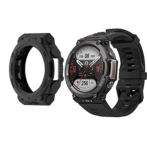 HOMTERN Cases for AMAZFIT T-Rex 2,Flexible Silicone Cover Shell Shockproof Scratch-Proof Protector Case Smartwatch Accessories for AMAZFIT T-Rex 2 ONLY,Black