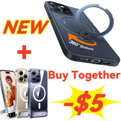 TORRAS Upgrade 360° Spin Magnetic Stand&Magnetic & Seamless Stand for iPhone 15 Pro Max Case