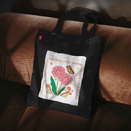 Image of ZORI Black Tote Bag With Pocket Printed Designed Canvas Tote Bags For Women large capacity,Tote bag For Shopping, College, Travel, More Canvas Handbag For Unisex Bag