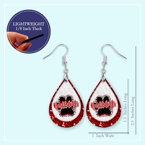 Bulldogs Earrings Red & White Pawprint Team School Football Dangle Teardrop MDF Wood Printed Sports Fan Jewelry for Women Handmade by The Painted Pug (Red White Lg Pawprint)3
