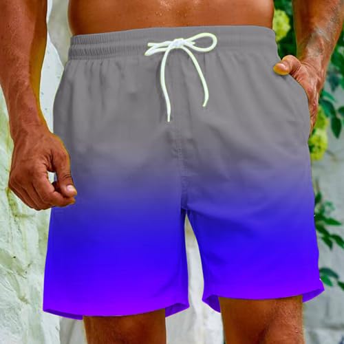 Casual Shorts for Men Gradient Summer Beach Elastic Waisted Quick Dry Swimming Running Drawstring Shorts2