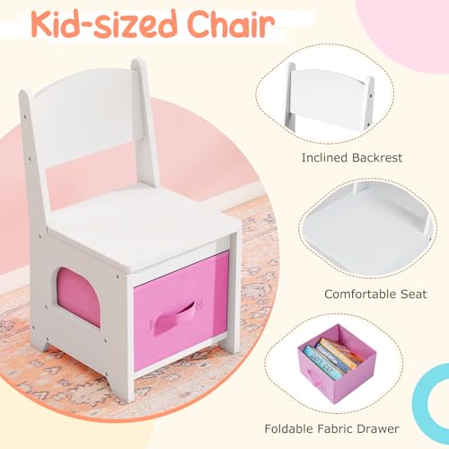 Image of Costzon Kids Vanity with Lights, Girls Vanity Set with Mirror, Storage Drawers, Cabinet & Shelves, Toddler Makeup Vanity Desk Dressing Table, Wooden Kids Vanity Table and Chair Set (White)
