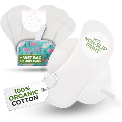 Image of Non-Slip (Premium) Reusable Organic Panty Liners for Women & Teens (Medium 7-Pack) - Breathable High-Temp Washable Cotton Cloth Panty Liners for Vaginal Discharge - Keep You Fresh & Dry for Daily Use