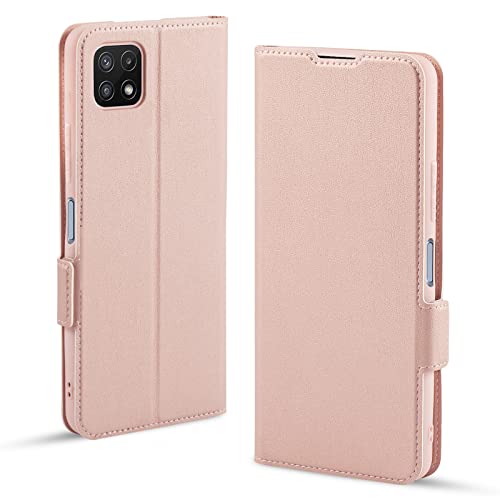 Aunote Funda para Samsung Galaxy A22 5G, Funda Samsung A22 5G Libro, Carcasa Samsung A22 5G con Tapa y Tarjetero, Capa Tipo Flip Case Wallet, Telefono Cubrir Móvil Phone Cover Piel Protector. Oro Rosa Cover