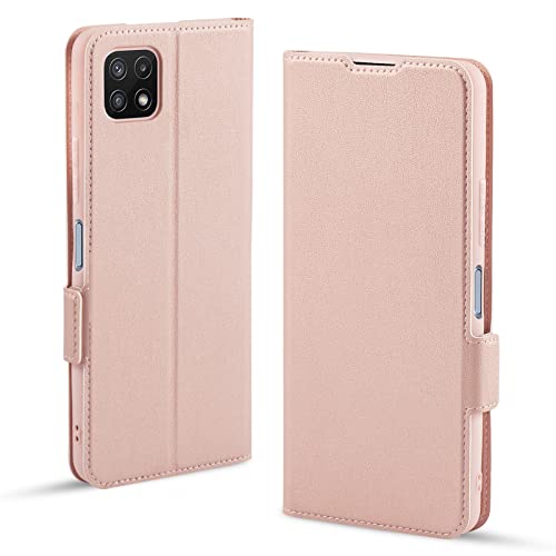 Aunote Funda Samsung Galaxy A22 5G, Funda Samsung A22 5G Libro, Carcasa Samsung A22 5G con Tapa y Tarjetero, Capa Tipo Flip Case Wallet, Telefono Cubrir Móvil Phone Cover Piel Protector. Oro Rosa