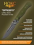 HOKC Officer's | 310-589903 | Pocket Knife, EDC Knife by Official Dealer - Designed by Russian Master Igor Skrylev - Liner Lock, TPR Handle, Brass Flat Washers, One-Sided Thumb Stud, Long and Durable AUS8 Stainless Steel, Black Stone Wash Finished - Ideal for Camping & Hunting
