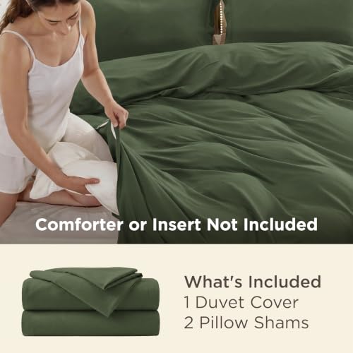 Image of Bedsure Duvet Cover Oversized King Size - Soft Double Brushed Bedding Set for Kids & Adults, Zipper Closure, 3 Pieces, Includes 1 Duvet Cover (120 inchx98 inch) & 2 Pillow Shams, NO Comforter, Olive Green