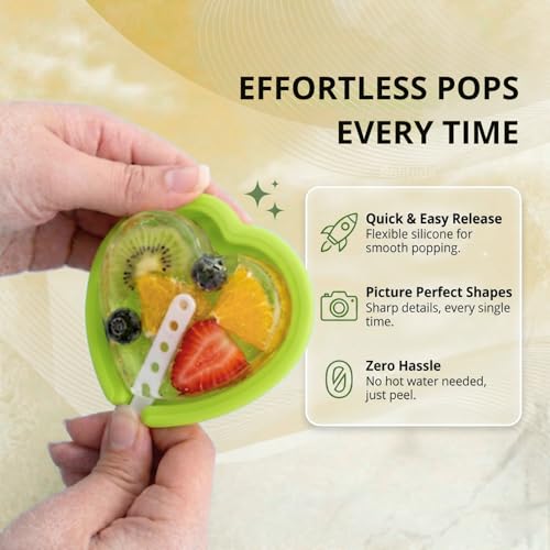 Image of Solitude Set of 4 Heart Shaped Silicone Popsicle Moulds | BPA Free Food Grade Reusable Non-Stick Candy Mold | DIY Ice Cream, Chocolate, Jelly, Lollipop and Cake Pop Maker, Multicolour