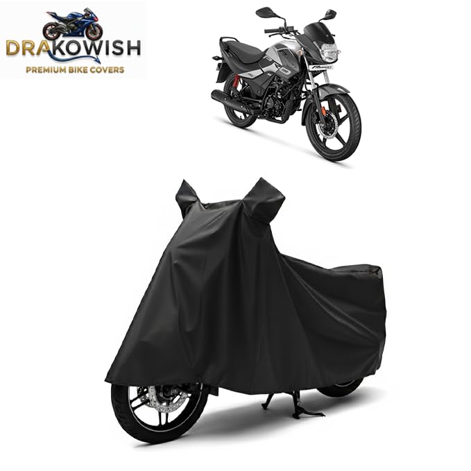 Image of DRAKOWISH Waterproof Bike Cover for Hero Passion Pro | All Weather Protection from Rain, Dust, UV Rays & Scratches with Mirror Pockets & Buckle Belt | Passion Pro Bike Cover