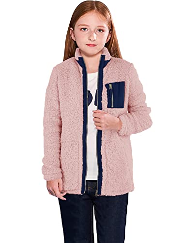 Heysolo Girls Sherpa Fleece Jacket Zip Up Winter Coats Long Sleeve For 5-14Y With Pockets2