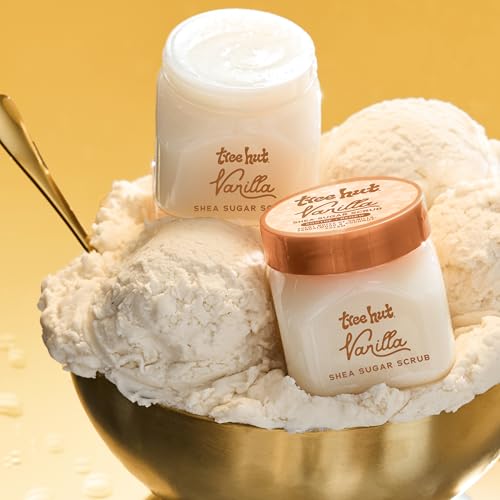 Image of Tree Hut Mini Vanilla Body Scrub, Exfoliating & Hydrating Sugar Scrub with Shea Butter, Smooth Skin, Body Exfoliator For All Skin Types, Self Care Gifts for Women, Vegan, Travel Size, 3.4 oz