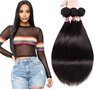 Brazilian Straight Human Hair 3 Bundles Unprocessed Brazilian Hair Bundles Straight Human Hair Extensions Brazilian Virgin Hair 3 Bundles Natural Color No Tangle Can Be Dyed (10 12 14)