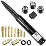 Car Bullet Antenna Replacement with Valve Stem Cap for Ford F150 F250 F350 Super Duty Raptor Bronco Dodge Ram Chevy Silverado GMC Sierra 1500 2500 3500 Truck Accessories 1990-2024 (Black)
